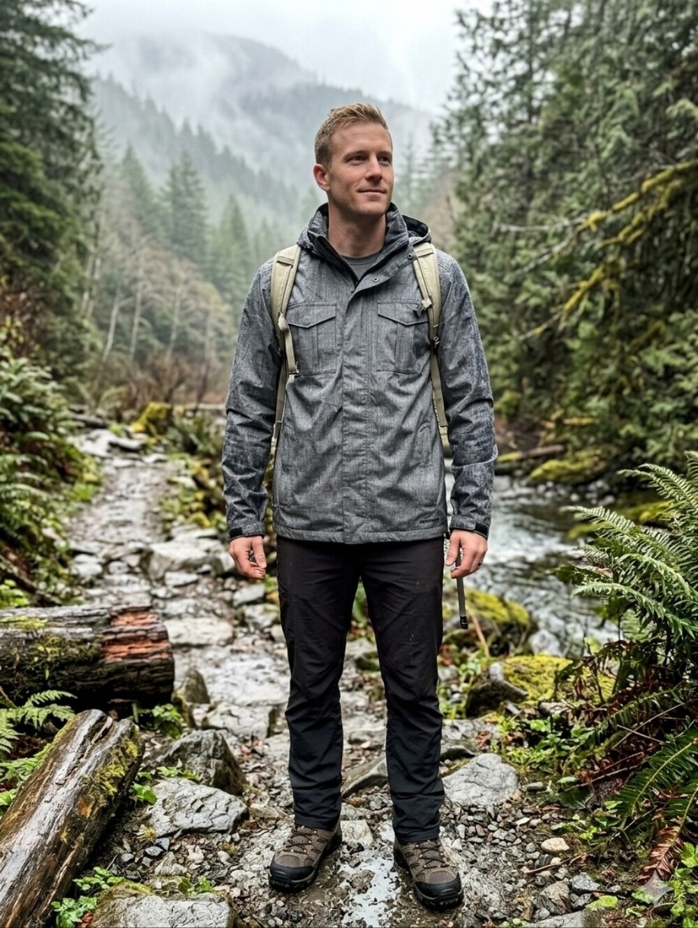 Merrell Men's Heather Gray Hooded Raincoat